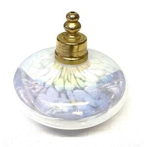 Vintage Iridescent Art Glass Perfume Bottle w/Brass Top IRice